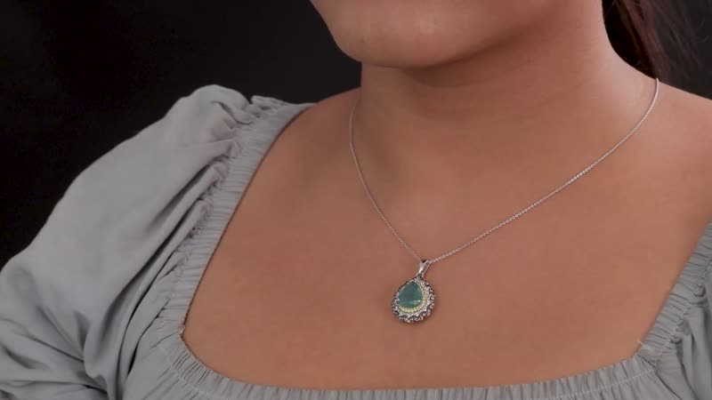 Grandidierite and Multi Gemstone Triple Halo Pendant Necklace 20 Inches in Rhodium and Platinum Over Sterling Silver 6.00 ctw
