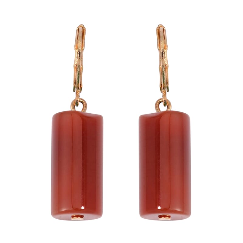 Red Agate Bracelet (7.00-9.00In) and Lever Back Earrings in Goldtone 136.40 ctw