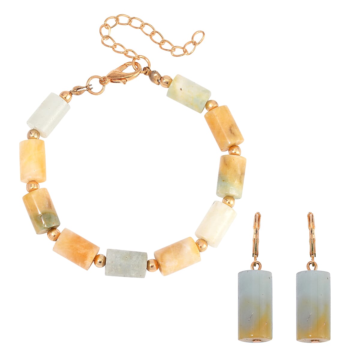 Multi Color Amazonite Bracelet (7.00-9.00In) and Lever Back Earrings in Goldtone 136.40 ctw image number 0