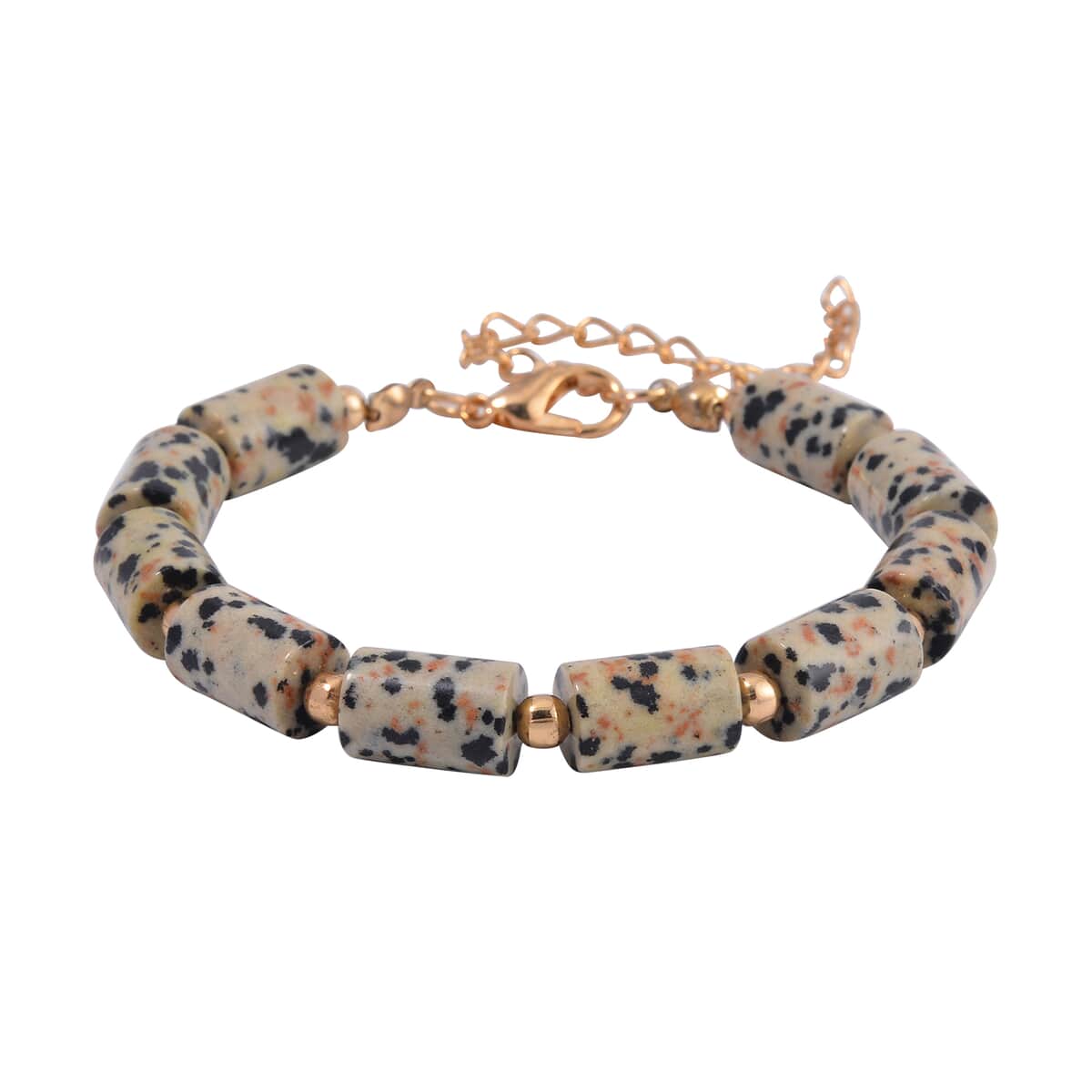 Dalmatian Jasper 136.40 ctw Bracelet (7.00-9.00In) and Lever Back Earrings in Goldtone image number 2