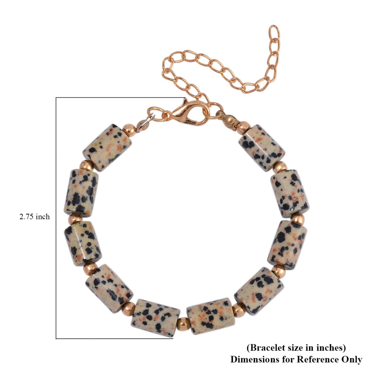 Dalmatian Jasper 136.40 ctw Bracelet (7.00-9.00In) and Lever Back Earrings in Goldtone image number 4