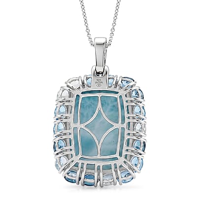 Premium Larimar and Multi Gemstone 30.75 ctw Pendant Necklace in Rhodium Over Sterling Silver 20 Inches