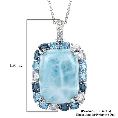 Premium Larimar and Multi Gemstone 30.75 ctw Pendant Necklace in Rhodium Over Sterling Silver 20 Inches