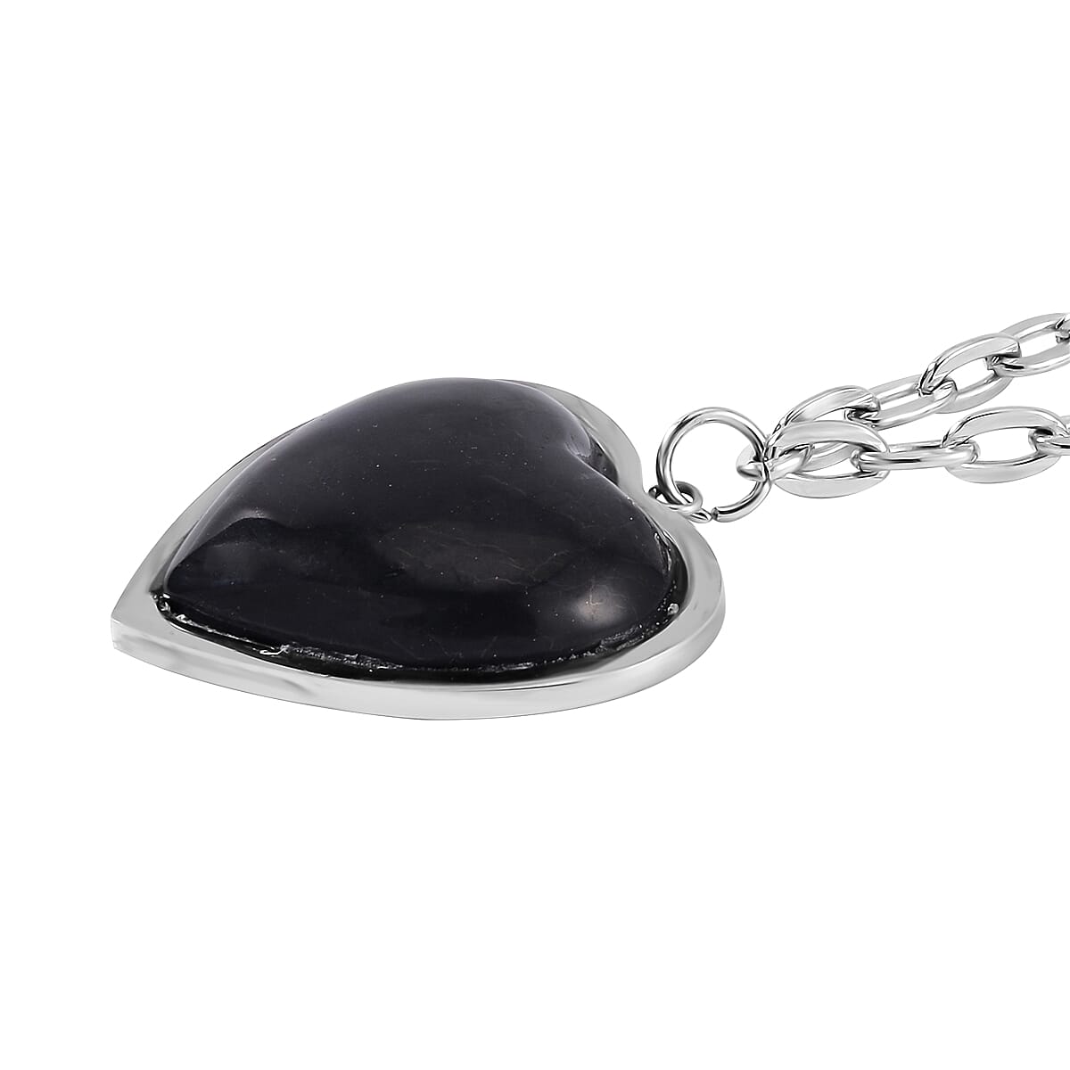 Shungite Heart Pendant Necklace 20 Inches and Earrings in Stainless Steel 46.50 ctw