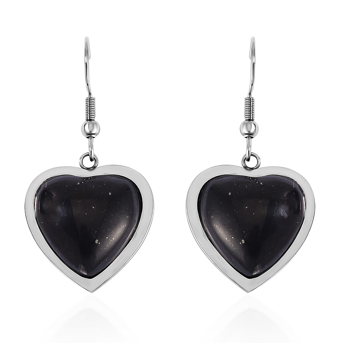 Shungite Heart Pendant Necklace 20 Inches and Earrings in Stainless Steel 46.50 ctw