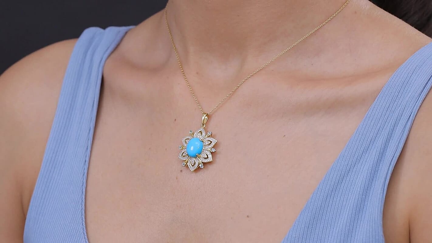 Premium Sleeping Beauty Turquoise, Multi Gemstone Pendant Necklace (20 Inches) in 18K Vermeil YG Over Sterling Silver 5.00 ctw