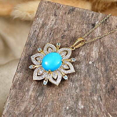 Premium Sleeping Beauty Turquoise and Multi Gemstone 5.00 ctw Pendant Necklace in 18K Vermeil Yellow Gold Over Sterling Silver 20 Inches