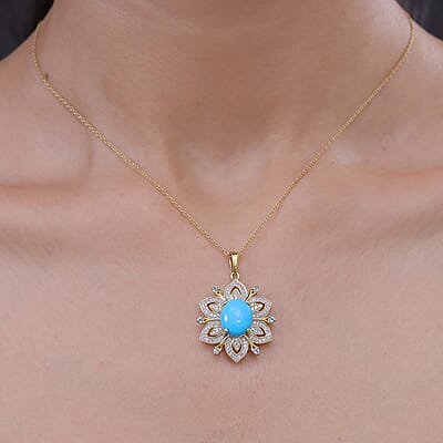 Premium Sleeping Beauty Turquoise and Multi Gemstone 5.00 ctw Pendant Necklace in 18K Vermeil Yellow Gold Over Sterling Silver 20 Inches