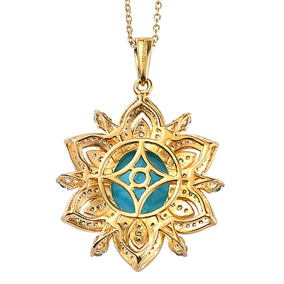 Premium Sleeping Beauty Turquoise and Multi Gemstone 5.00 ctw Pendant Necklace in 18K Vermeil Yellow Gold Over Sterling Silver 20 Inches