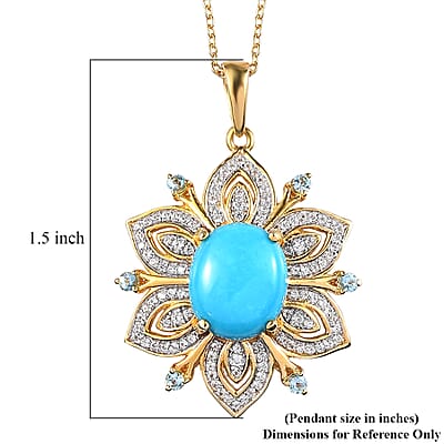 Premium Sleeping Beauty Turquoise and Multi Gemstone 5.00 ctw Pendant Necklace in 18K Vermeil Yellow Gold Over Sterling Silver 20 Inches