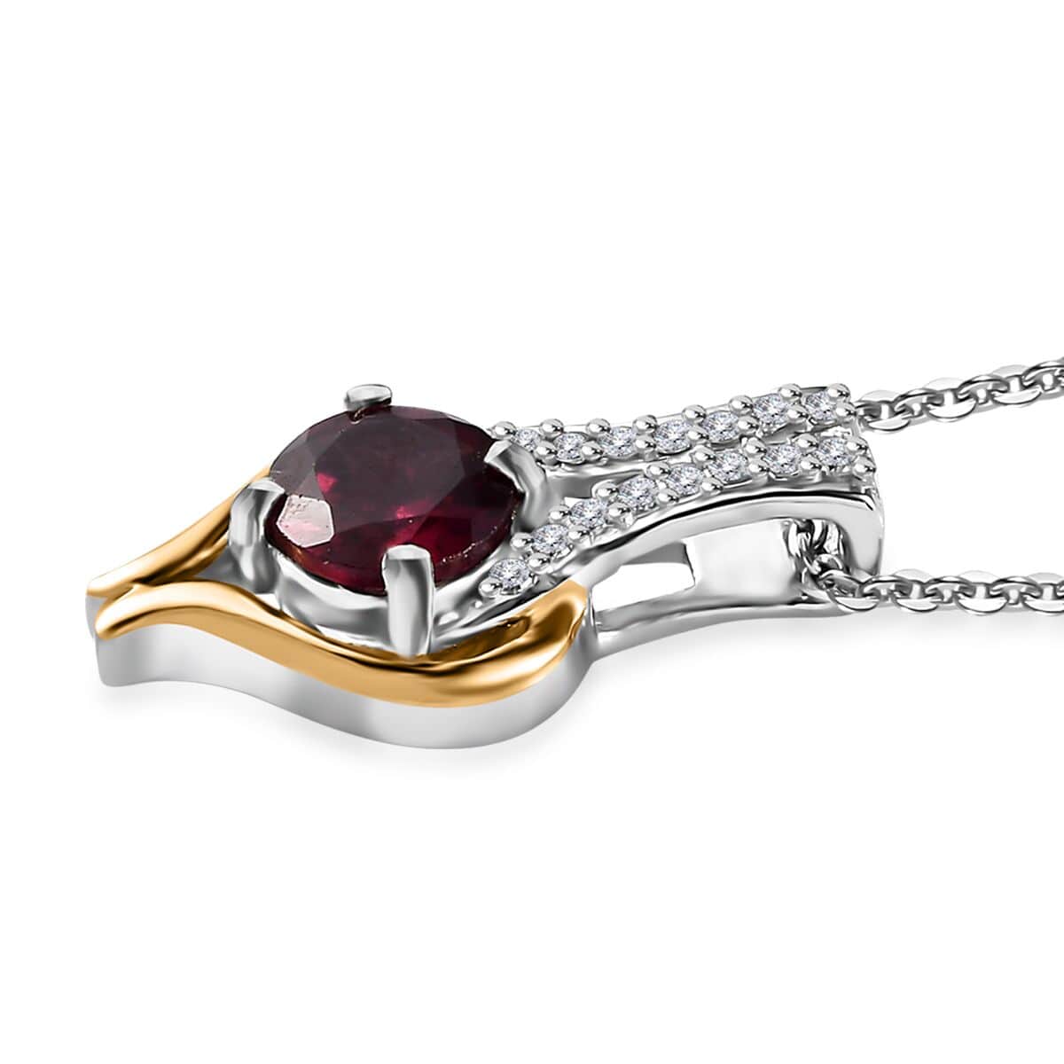 Orissa Rhodolite Garnet and Moissanite Vermeil YG and Pendant Necklace 20 Inches in Platinum Over Sterling Silver 0.85 ctw image number 3