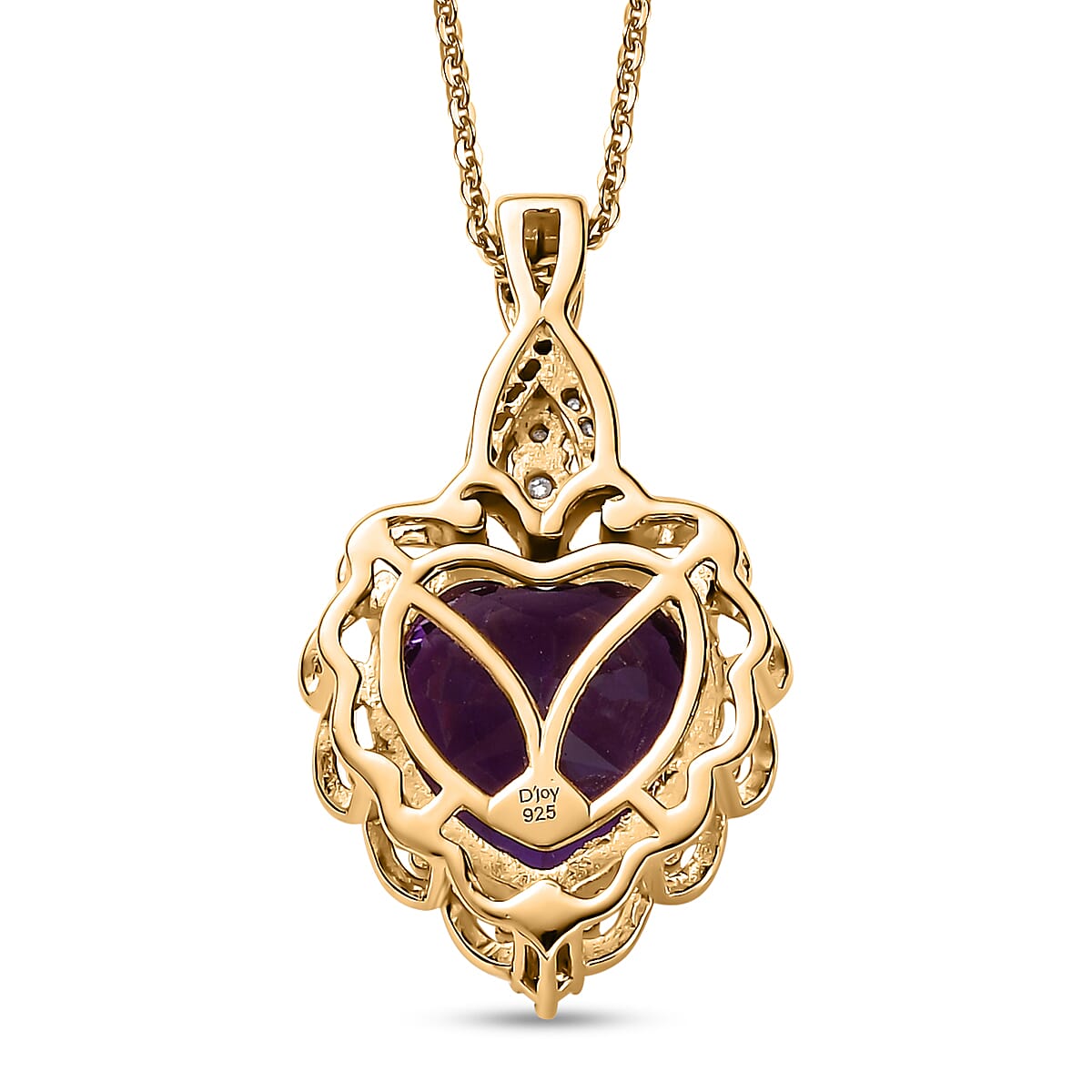 African Amethyst and Moissanite Heart Pendant Necklace 20 Inches in Vermeil Yellow Gold Over Sterling Silver 5.70 ctw