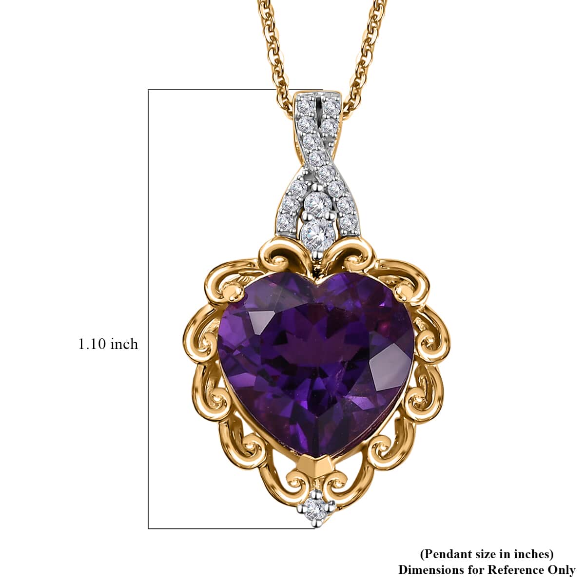 African Amethyst and Moissanite Heart Pendant Necklace 20 Inches in Vermeil Yellow Gold Over Sterling Silver 5.70 ctw image number 6