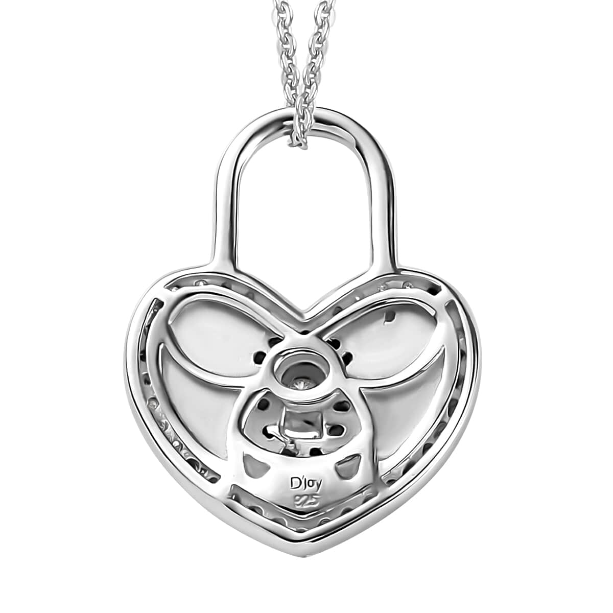 Moissanite Heart Padlock Pendant Necklace 20 Inches in Platinum Over Sterling Silver 0.60 ctw image number 4