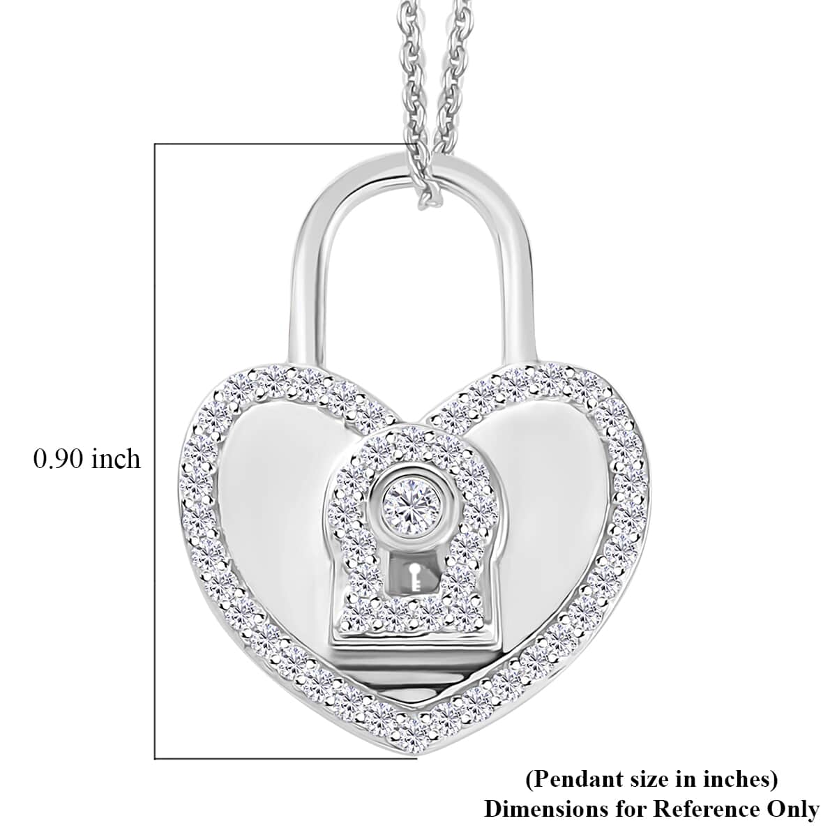 Moissanite Heart Padlock Pendant Necklace 20 Inches in Platinum Over Sterling Silver 0.60 ctw image number 6