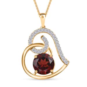 Mozambique Garnet and Moissantie Heart Pendant Necklace 20 Inches in Vermeil Yellow Gold Over Sterling Silver 3.40 ctw