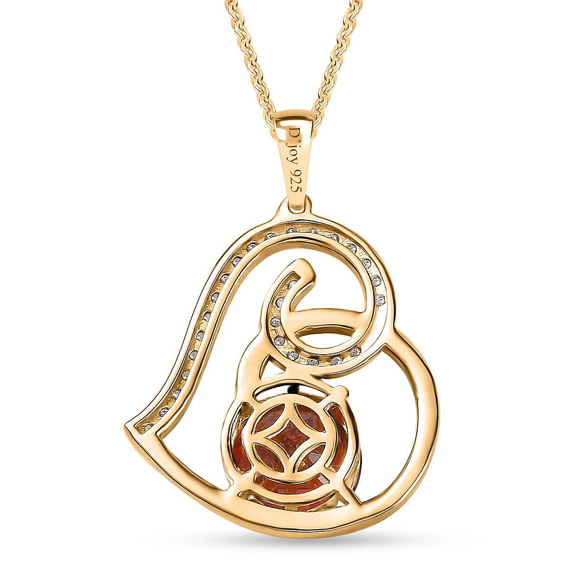 Mozambique Garnet and Moissantie Heart Pendant Necklace 20 Inches in Vermeil Yellow Gold Over Sterling Silver 3.40 ctw