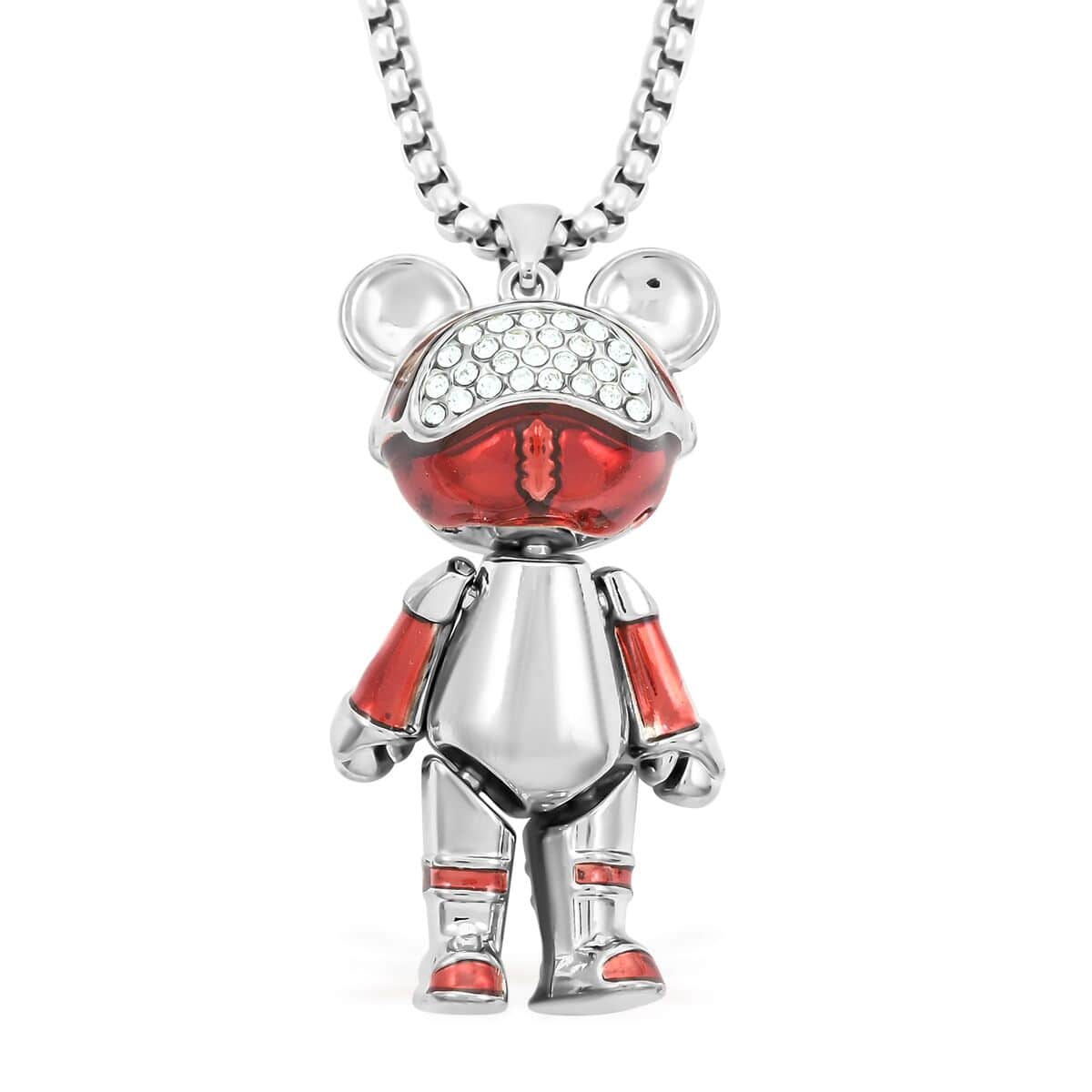 Austrian Crystal and Enameled Bear Pendant in Silvertone with Stainless Steel Necklace 28 Inches image number 0