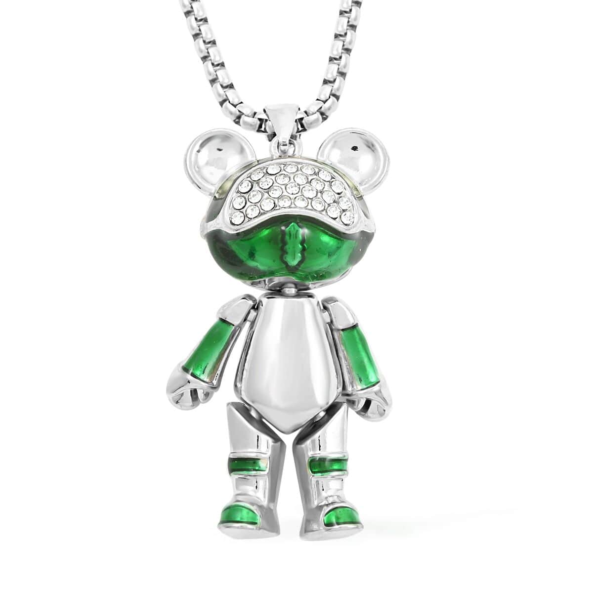 Austrian Crystal and Enameled Bear Pendant in Silvertone with Stainless Steel Necklace 28 Inches image number 0