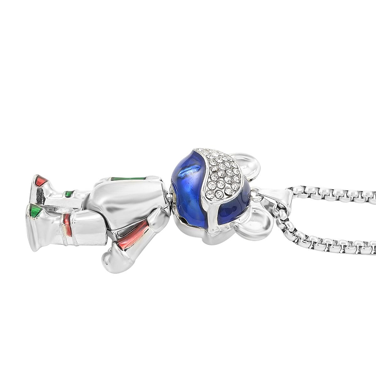 Austrian Crystal and Enameled Bear Pendant in Silvertone with Stainless Steel Necklace 28 Inches image number 2