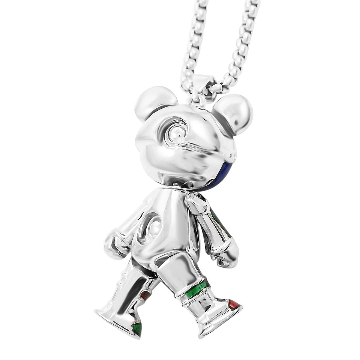 Austrian Crystal and Enameled Bear Pendant in Silvertone with Stainless Steel Necklace 28 Inches image number 3