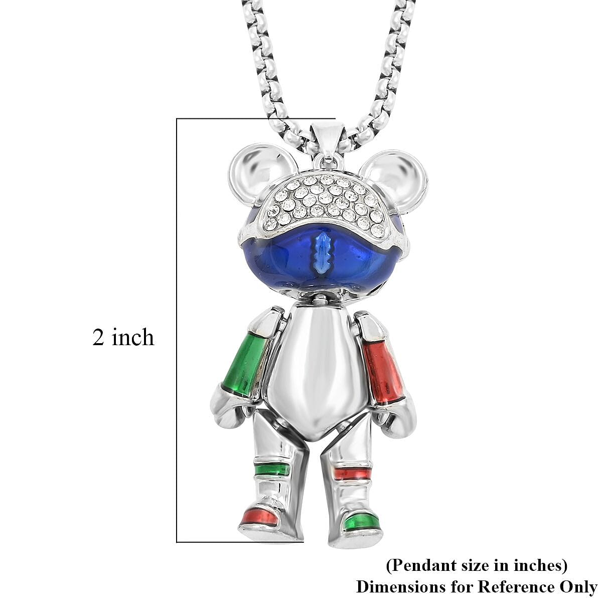 Austrian Crystal and Enameled Bear Pendant in Silvertone with Stainless Steel Necklace 28 Inches image number 5