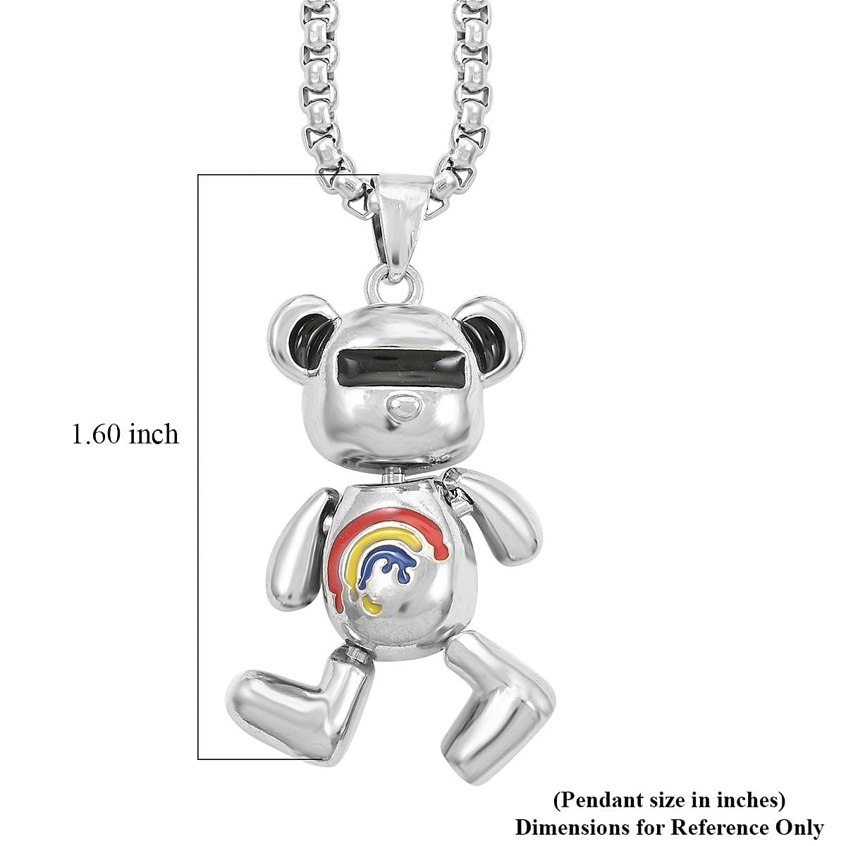 Enameled Bear Pendant in Silvertone with Stainless Steel Necklace 28 Inches