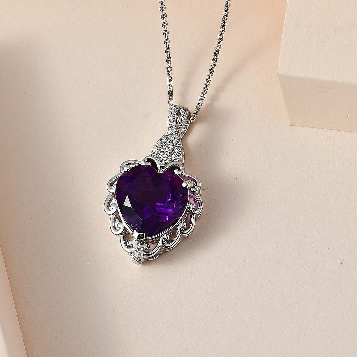 African Amethyst and Moissanite Pendant Necklace 20 Inches in Platinum Over Sterling Silver 5.75 ctw image number 1