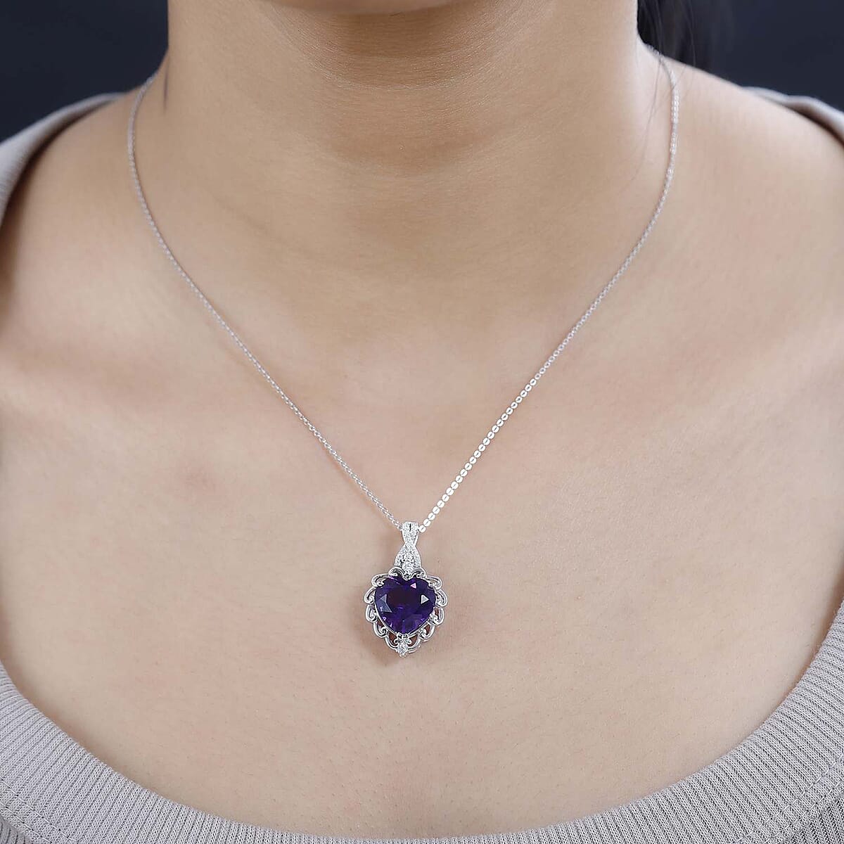 African Amethyst and Moissanite Pendant Necklace 20 Inches in Platinum Over Sterling Silver 5.75 ctw image number 2