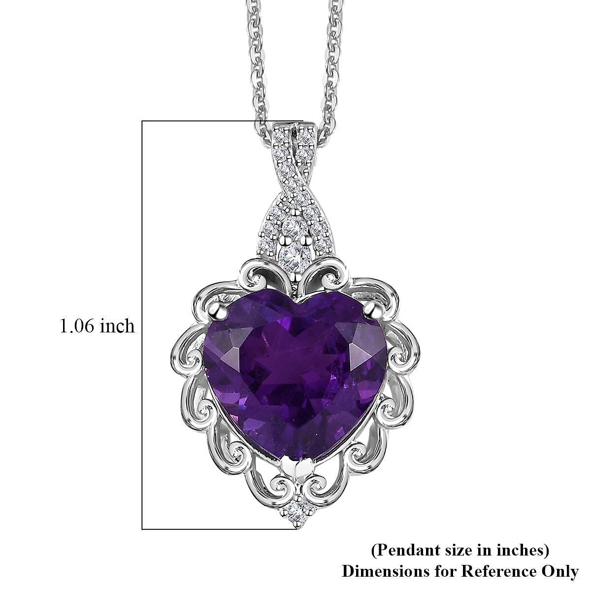 African Amethyst and Moissanite Pendant Necklace 20 Inches in Platinum Over Sterling Silver 5.75 ctw image number 6