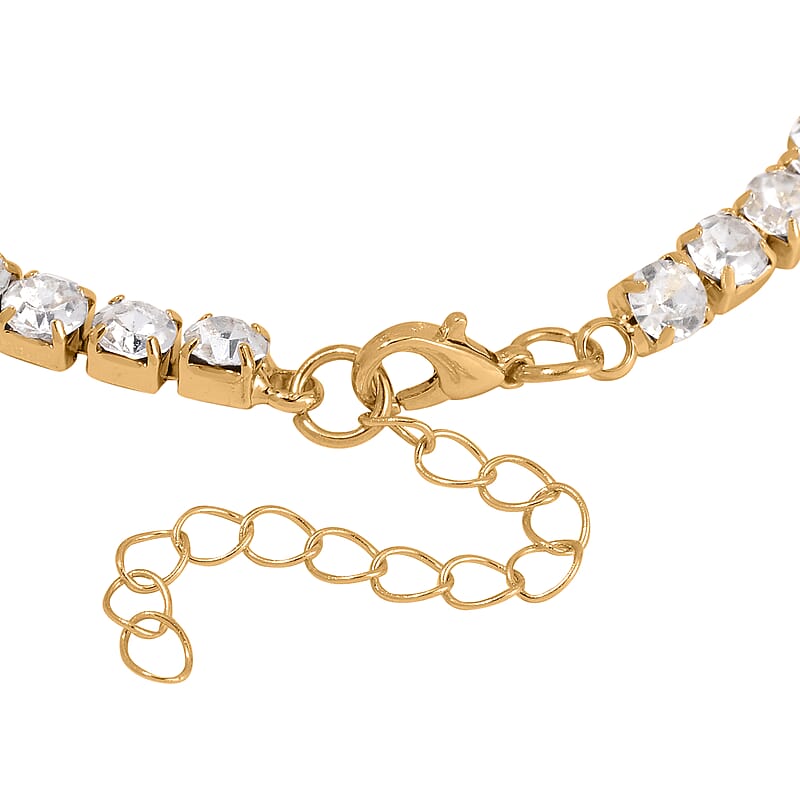 Red Glass and Austrian Crystal Heart Bracelet (7.50-9.50In) and Earrings in Goldtone
