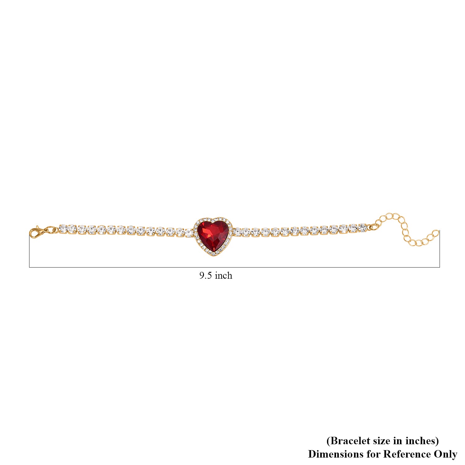 Red Glass and Austrian Crystal Heart Bracelet (7.50-9.50In) and Earrings in Goldtone