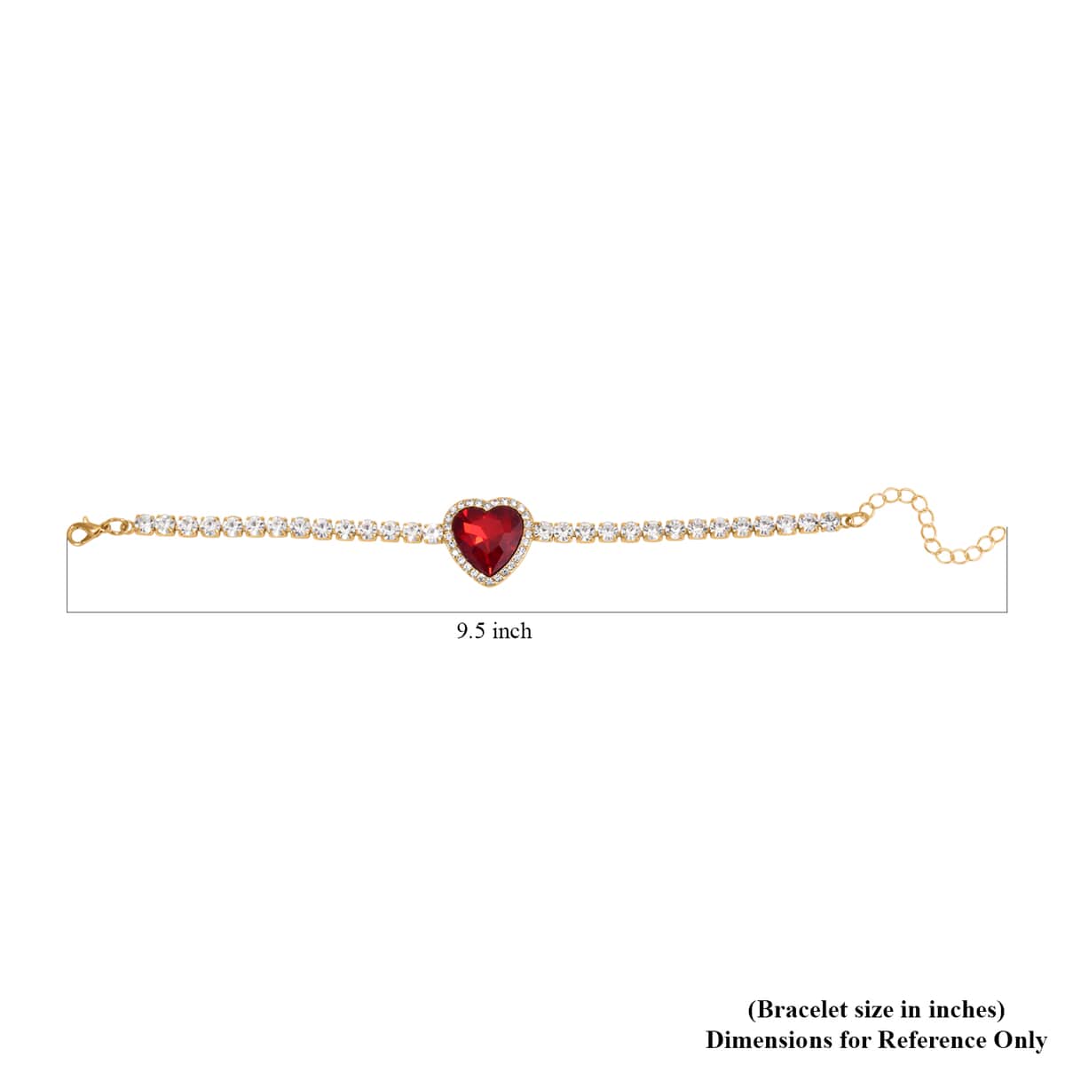 Red Glass and Austrian Crystal Heart Bracelet (7.50-9.50In) and Earrings in Goldtone image number 4