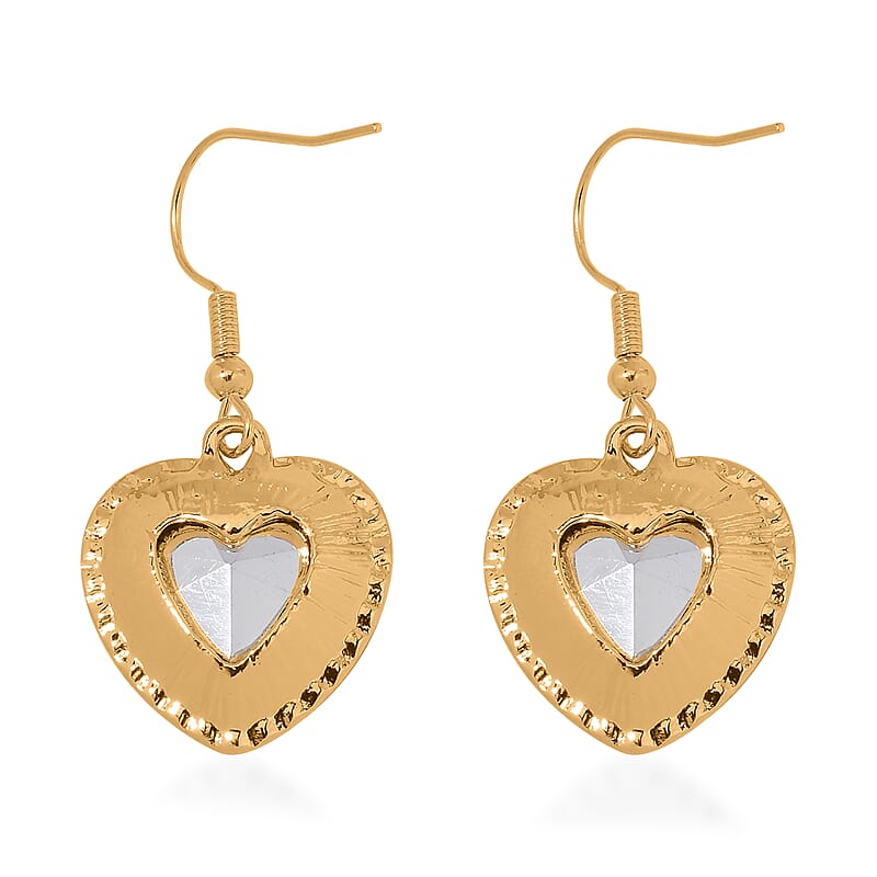 Red Glass and Austrian Crystal Heart Bracelet (7.50-9.50In) and Earrings in Goldtone