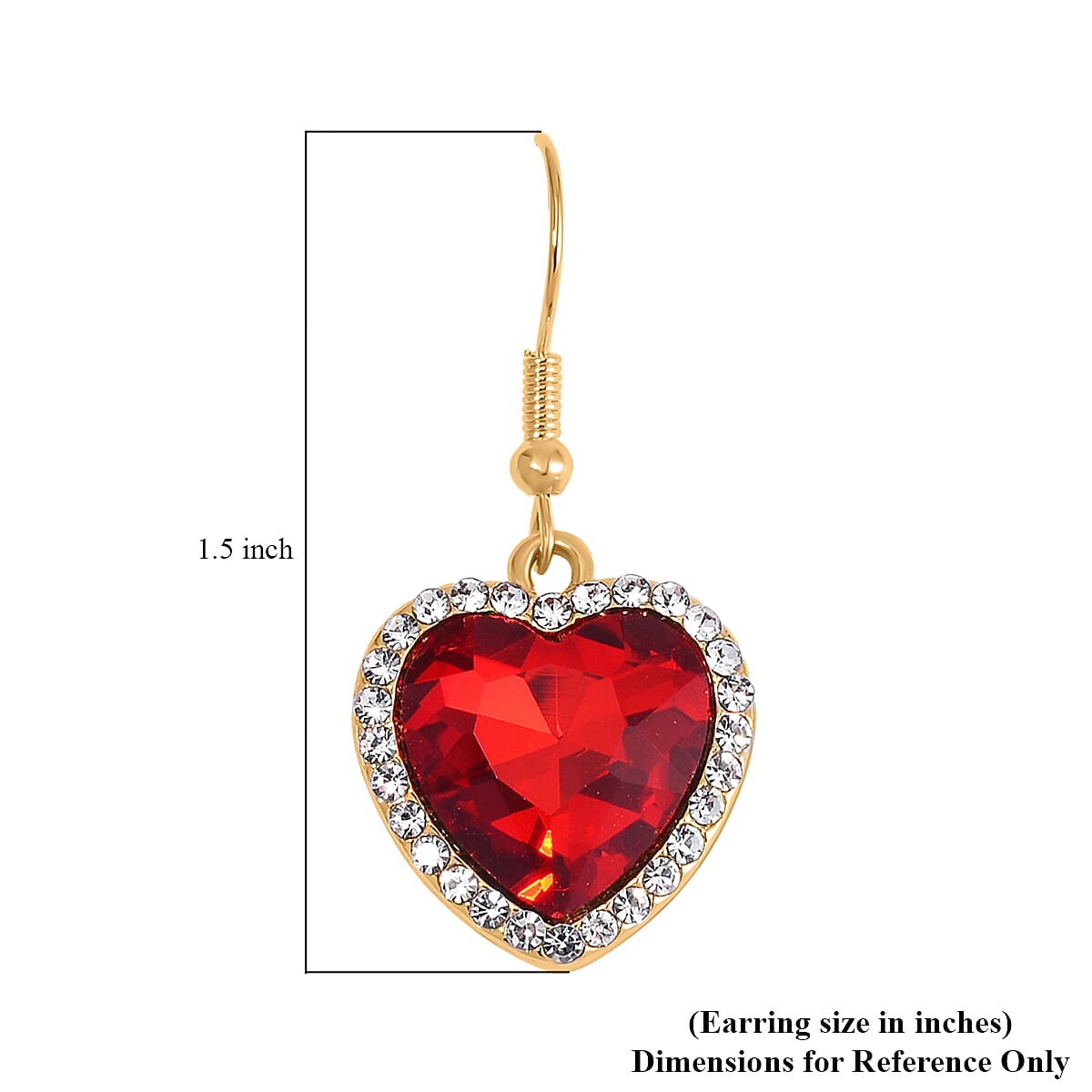 Red Glass and Austrian Crystal Heart Bracelet (7.50-9.50In) and Earrings in Goldtone