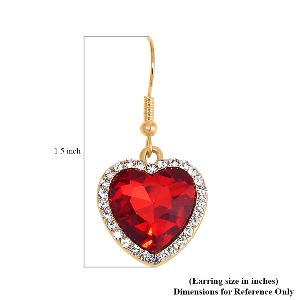 Red Glass and Austrian Crystal Heart Bracelet (7.50-9.50In) and Earrings in Goldtone image number 7