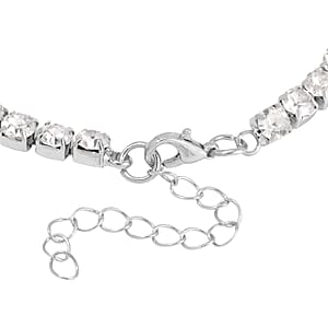 Sapphire Blue Glass and Austrian Crystal Heart Bracelet (7.50-9.50In) and Earrings in Silvertone