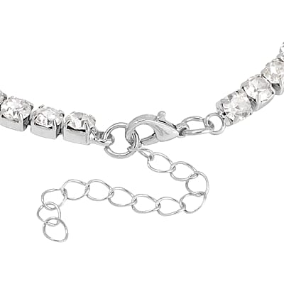 Sapphire Blue Glass and Austrian Crystal Heart Bracelet (7.50-9.50In) and Earrings in Silvertone