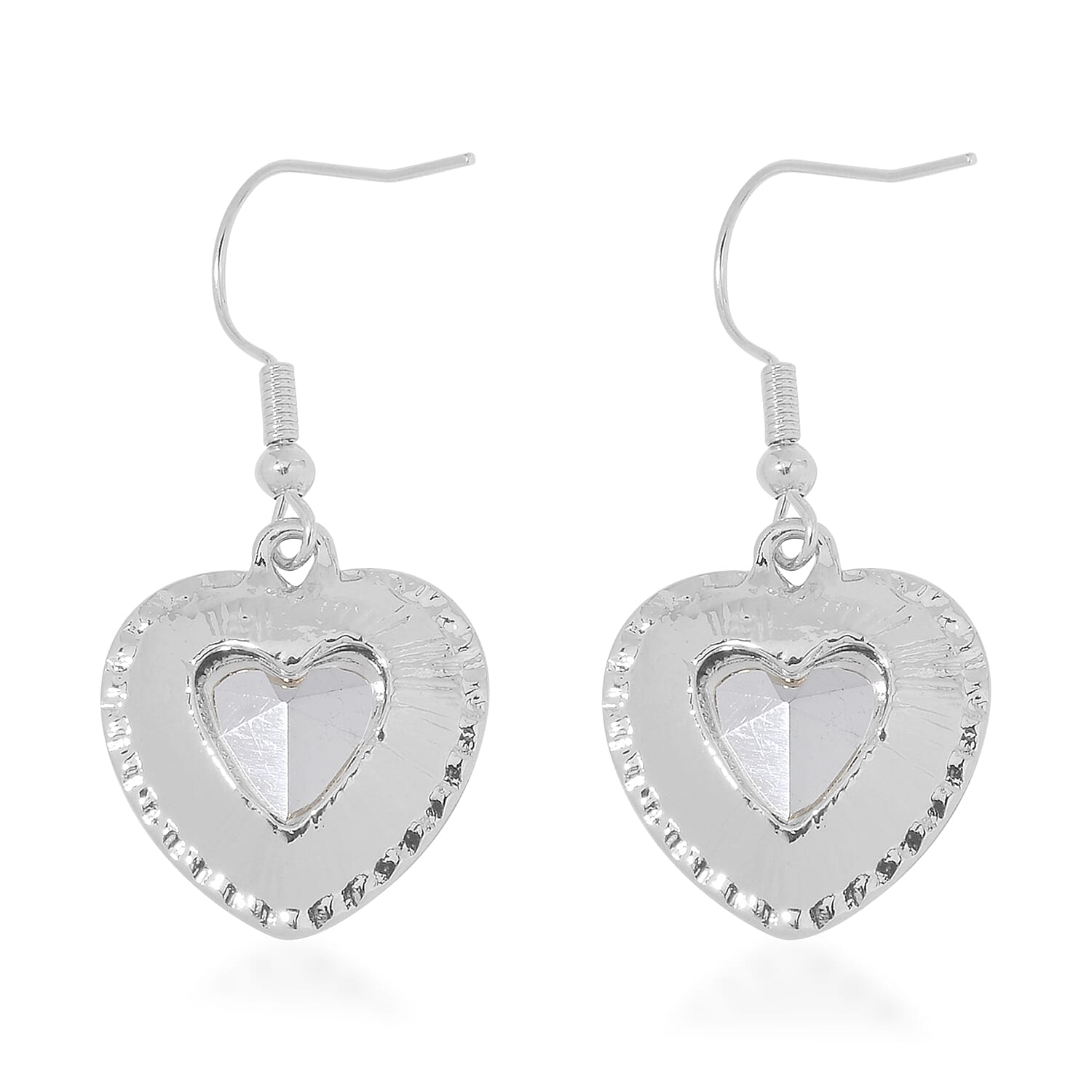 Sapphire Blue Glass and Austrian Crystal Heart Bracelet (7.50-9.50In) and Earrings in Silvertone
