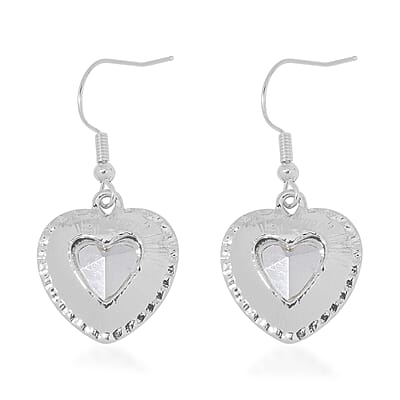 Sapphire Blue Glass and Austrian Crystal Heart Bracelet (7.50-9.50In) and Earrings in Silvertone