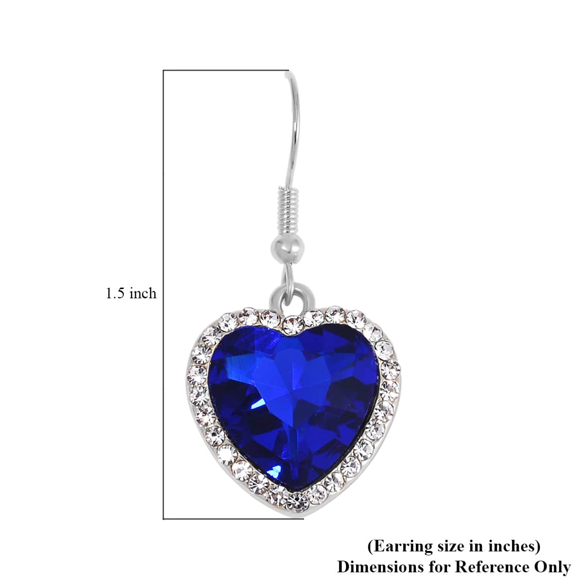 Sapphire Blue Glass and Austrian Crystal Heart Bracelet (7.50-9.50In) and Earrings in Silvertone image number 7