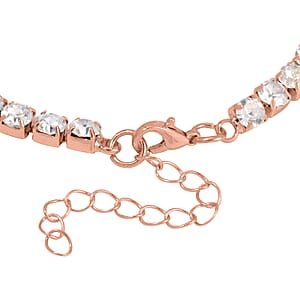 Pink Glass and Austrian Crystal Heart Bracelet (7.50-9.50In) and Earrings in Rosetone
