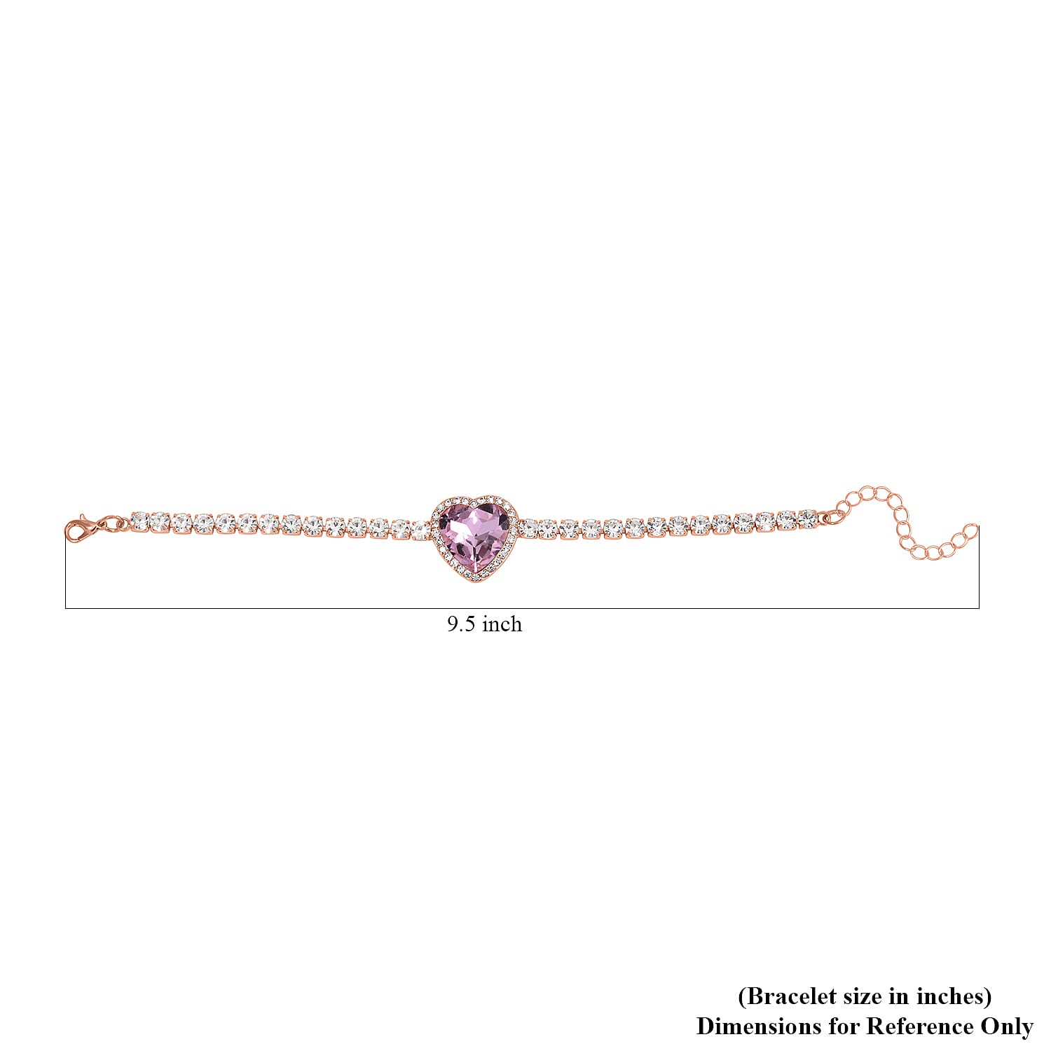 Pink Glass and Austrian Crystal Heart Bracelet (7.50-9.50In) and Earrings in Rosetone