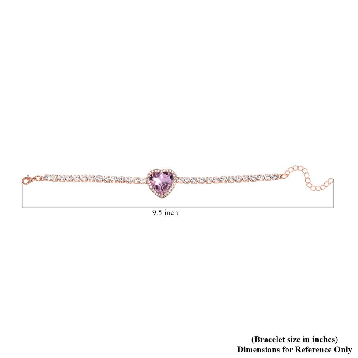 Pink Glass and Austrian Crystal Heart Bracelet (7.50-9.50In) and Earrings in Rosetone image number 4