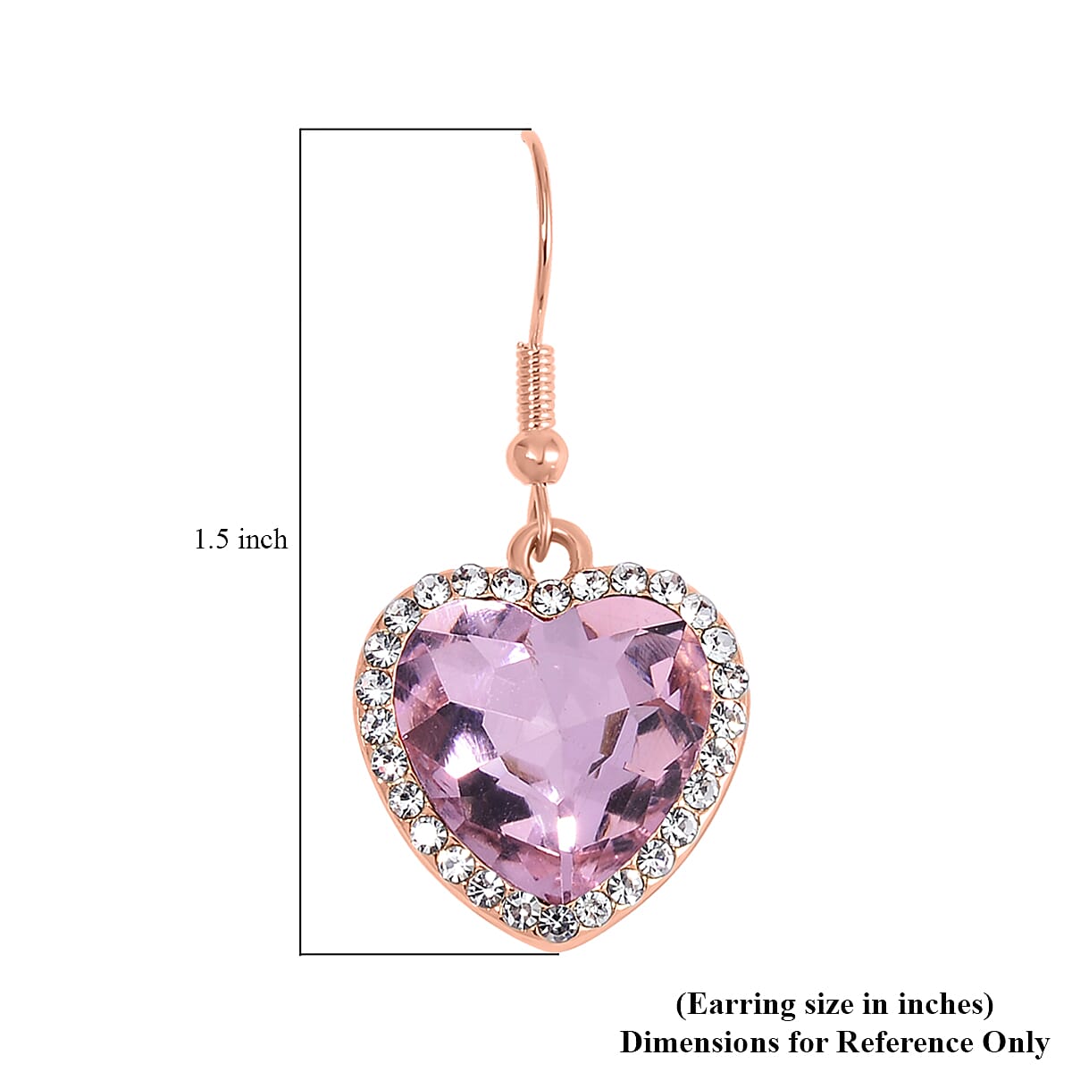 Pink Glass and Austrian Crystal Heart Bracelet (7.50-9.50In) and Earrings in Rosetone