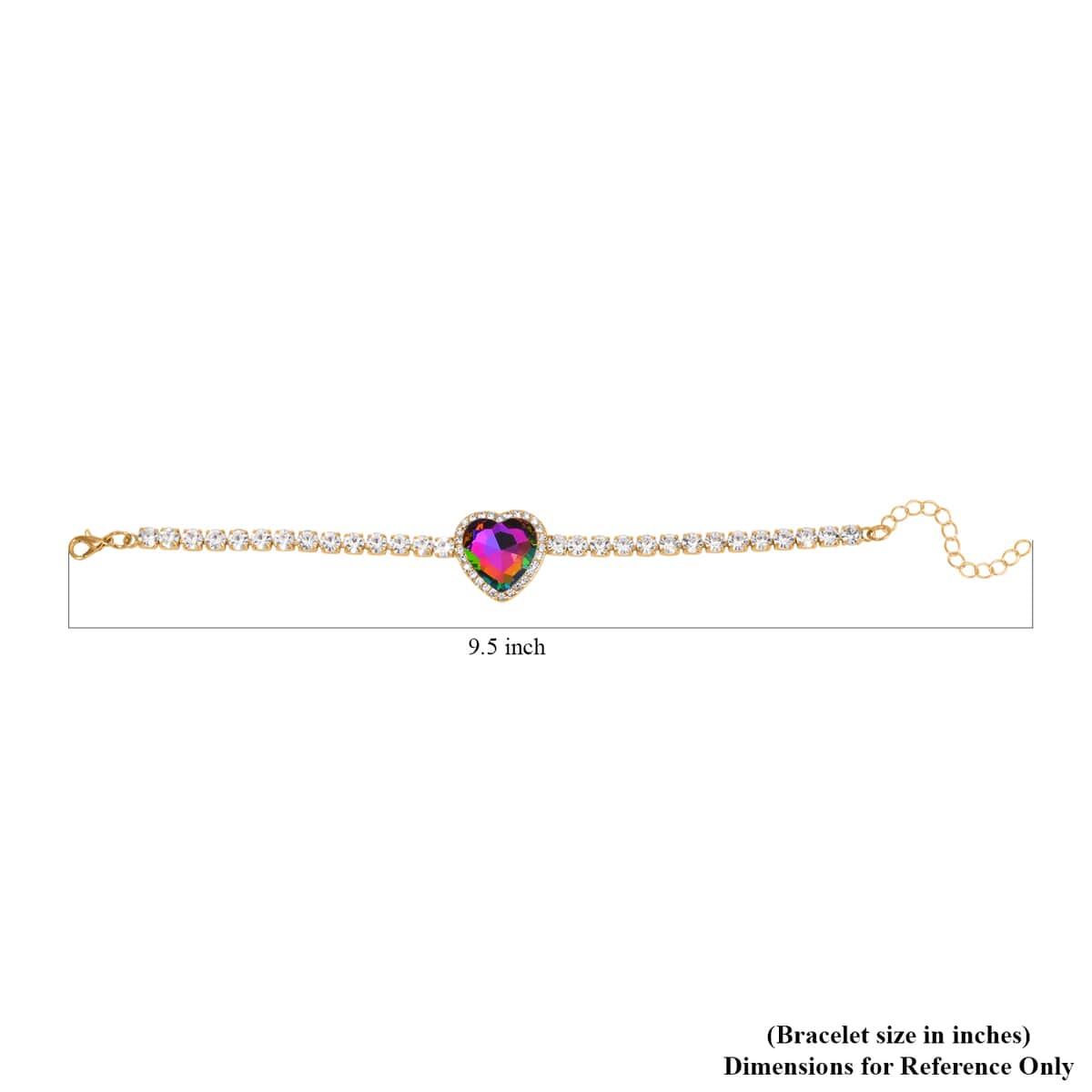 Magic Color Glass and Austrian Crystal Heart Bracelet (7.50-9.50In) and Earrings in Goldtone image number 4