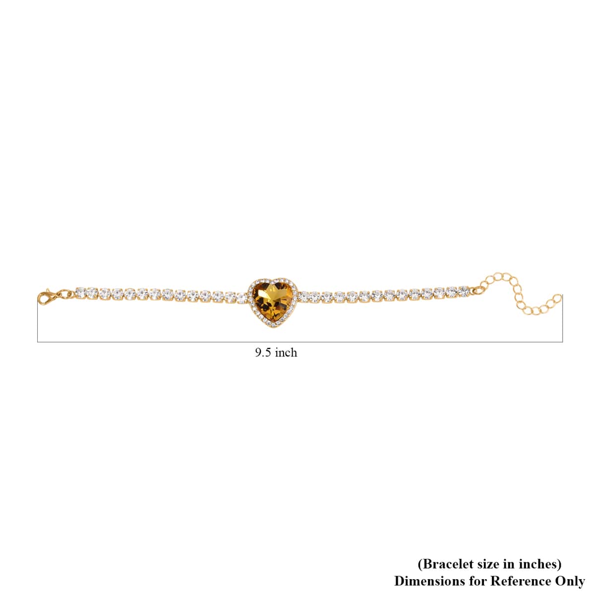 Yellow Glass and Austrian Crystal Heart Bracelet (7.50-9.50In) and Earrings in Goldtone image number 4