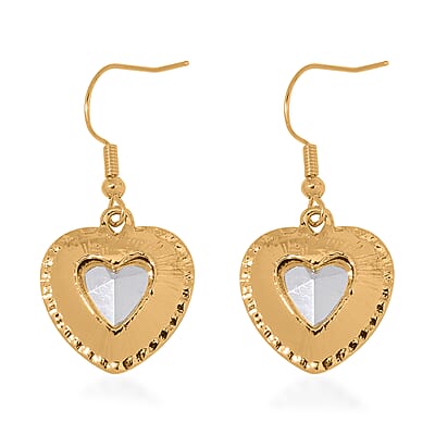 Yellow Glass and Austrian Crystal Heart Bracelet (7.50-9.50In) and Earrings in Goldtone