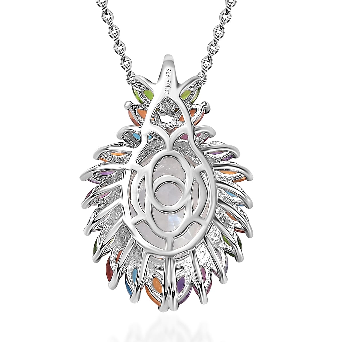 Premium Rainbow Moonstone and Multi Gemston Cocktail Pendant Necklace 20 Inches in Platinum Over Sterling Silver 8.00 ctw