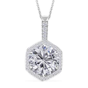 Moissanite Halo Pendant Necklace 20 Inches in Platinum Over Sterling Silver 7.75 ctw